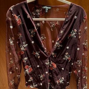 Express Maroon Floral Embroidered Onesie